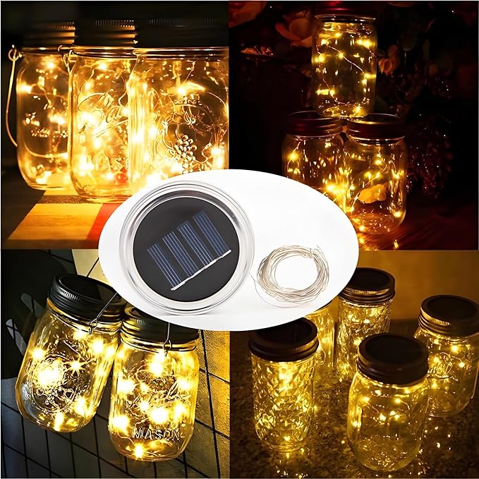 String Lights, 12-Pack Solar Mason Jar Lid Lights in Warm White