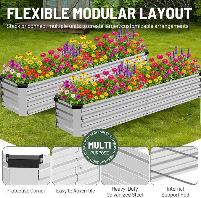 2 Pack 8x2x1FT Galvanized Metal Raised Garden Bed Kit - Image 2