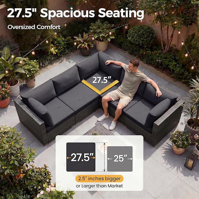 NICESOUL 29.3'' High Back Outdoor Patio Sectional Furniture Sofa Set - Image 6