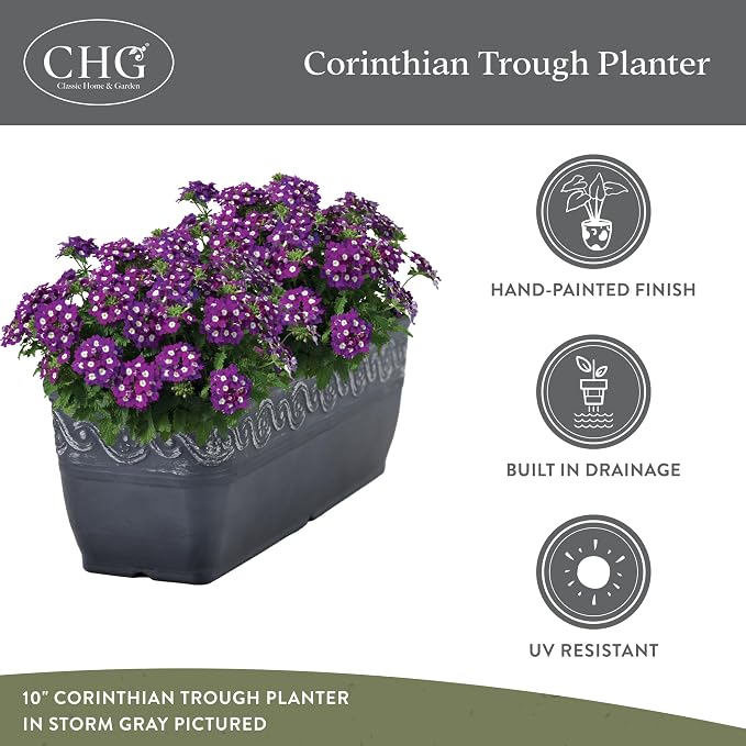 Classic Home and Garden Corinthian Trough Planter 10" Slate Blue - Image 4