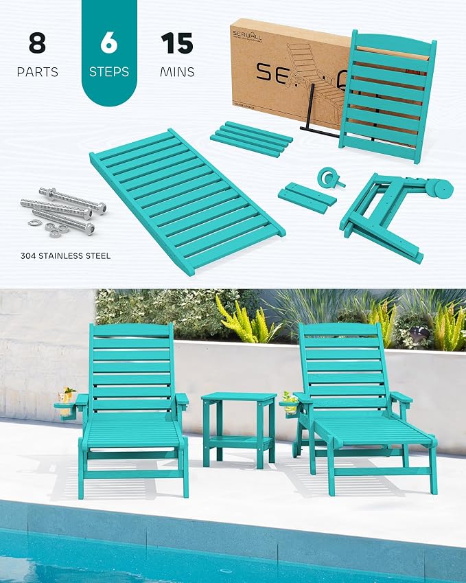 SERWALL Patio Chaise Lounge Chair, Poly Lounge Chair - Image 6