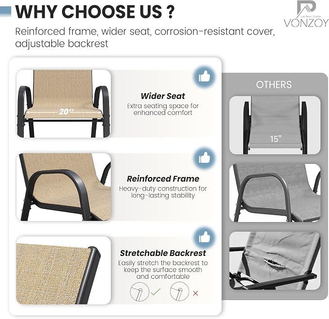 Patio Dining Chairs Set of 4, Outdoor High Stacking Chairs - Image 5
