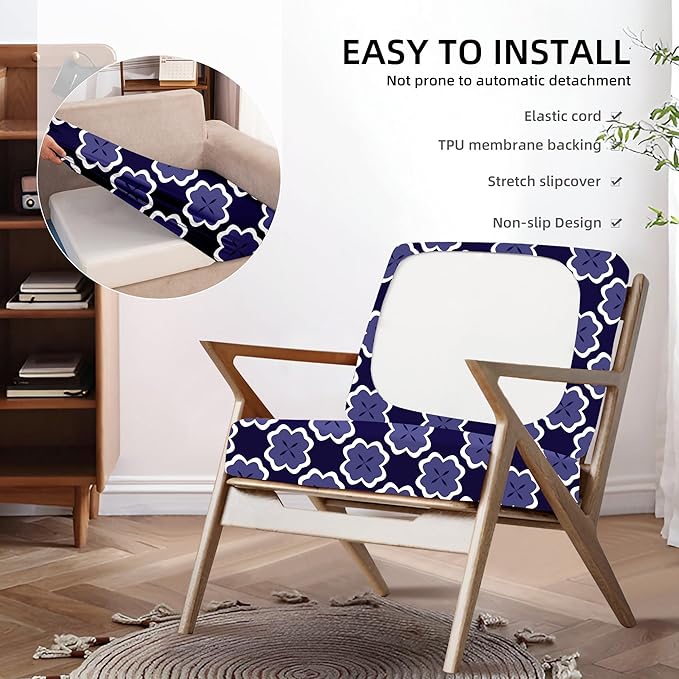 Outdoor Cushion Covers 8-Pack, Stretch Fit, Dark Blue Geometric Pattern