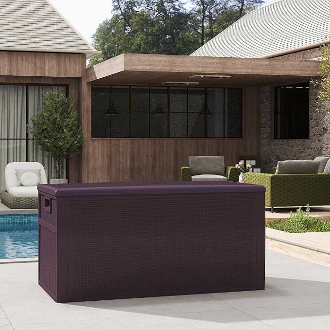 Outdoor Storage Box 125 Gallon Brown Resin with Lockable Lid
