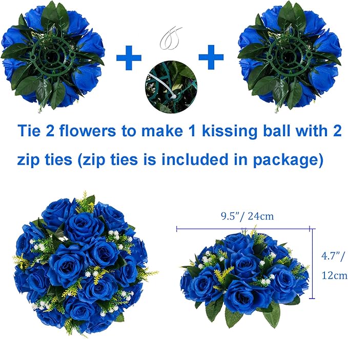 Artificial Flower Balls, Royal Blue Silk Roses for Centerpieces