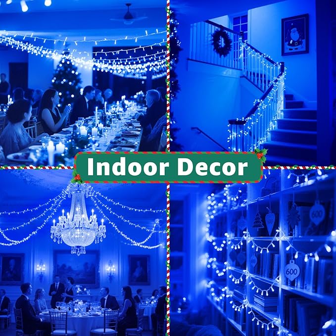 String Lights, 196 ft Blue LED with Remote and Timer