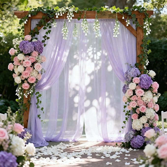 Outdoor Curtains: Lavender Sheer Chiffon Arch Drapes, 2 Panels 29 in x 18 ft
