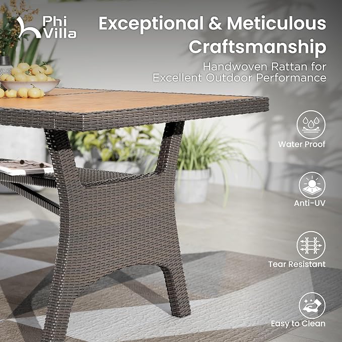 PHI VILLA Outdoor Dining Set for 6, Rectangular Wicker Table - Image 7