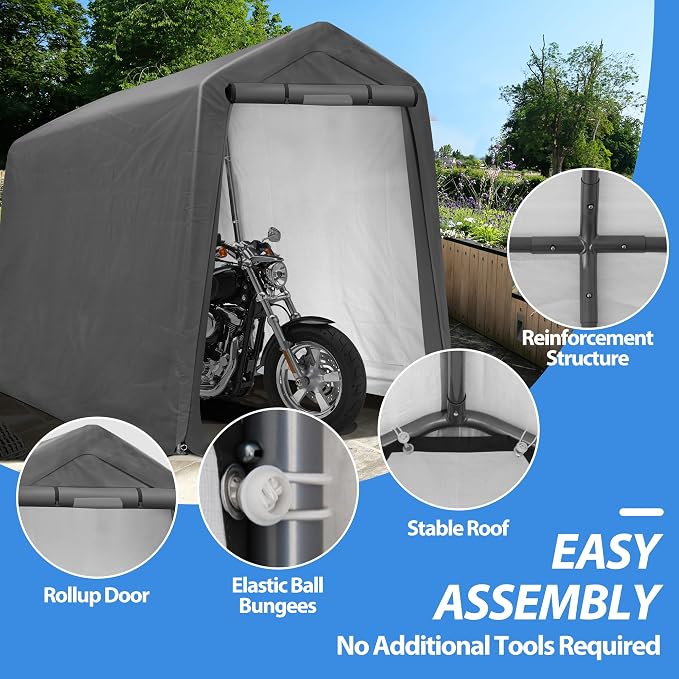 Storage Shed 6x7 Ft Portable Outdoor Shed, Gray Metal with Roll-Up Door