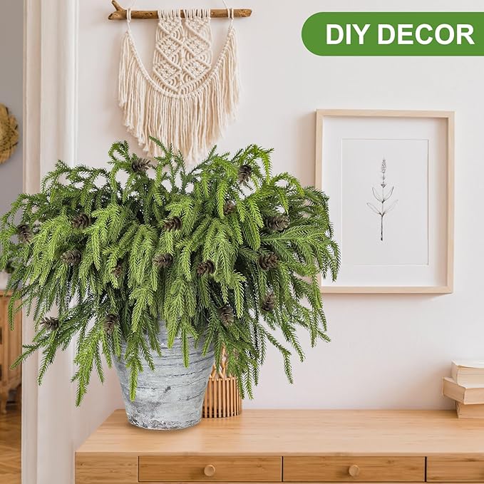 Artificial Pine Branches, 24 Pcs 18 Inch Green Stems with Wire