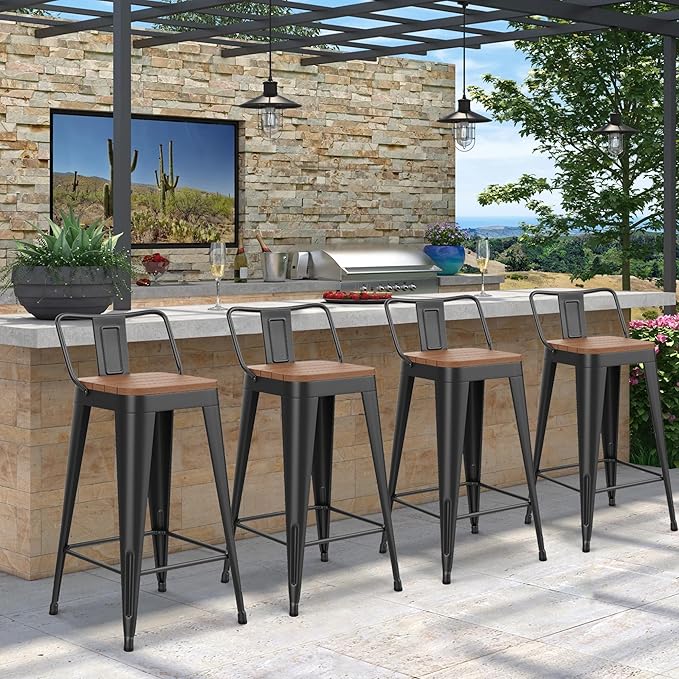 HAOBO Home 26" Outdoor Barstools Patio Stool Metal Bar Stools Set of 4 Counter by HAOBOHOME