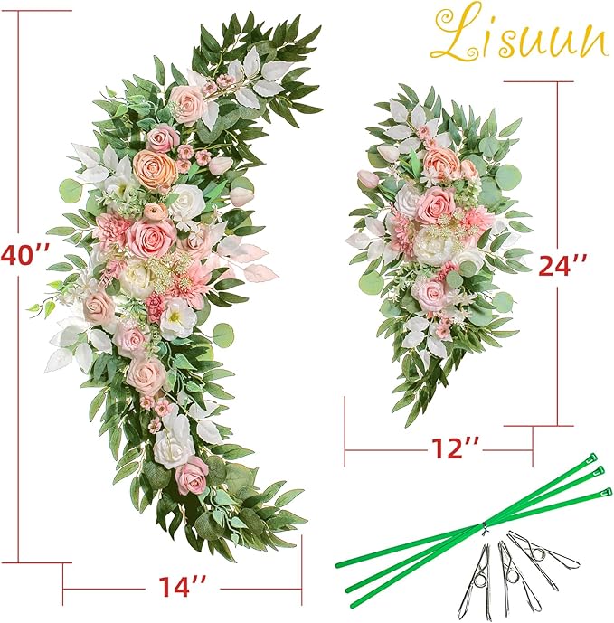Artificial Flowers Silk Wedding Arch Swag, Champagne and Pinkish White