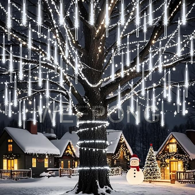 String Lights Outdoor, 32 Tubes, 768 LEDs, White Meteor Shower Lights