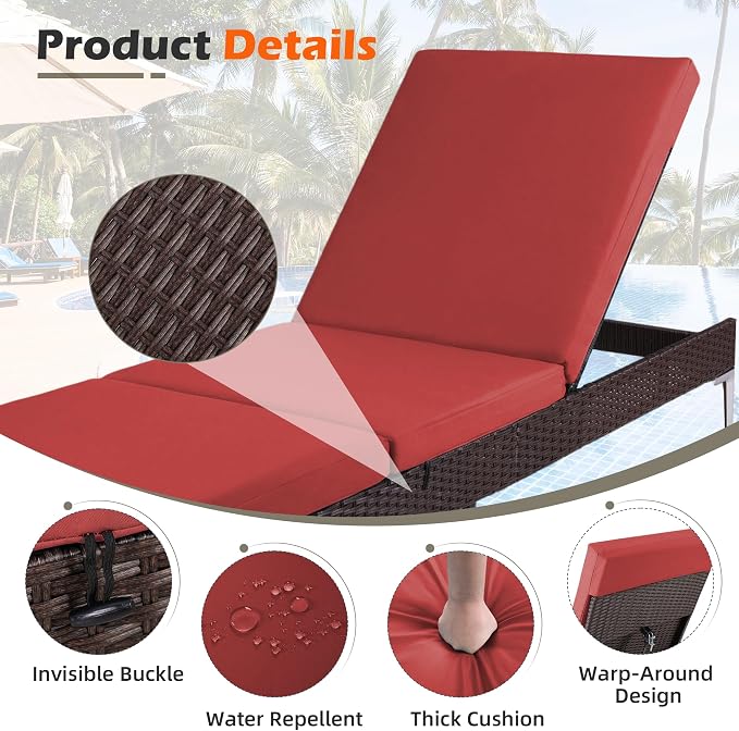 HOMREST Outdoor Lounge Chairs Set of 4, Patio Wicker Chaise Lounge - Image 5