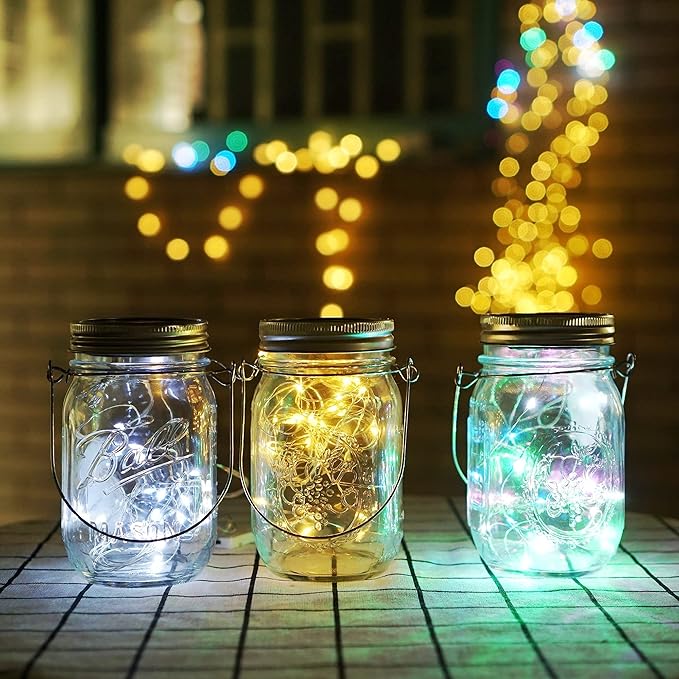 String Lights for Mason Jars, 30 LED Warm White Solar Lids, 12 Pack