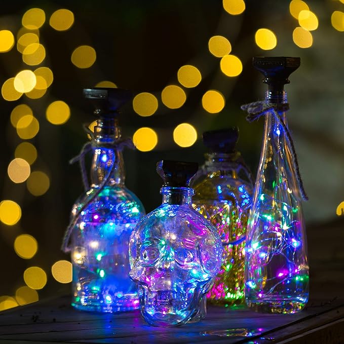 Solar Wine Bottle String Lights, 12 Pack Multicolor Cork Lights