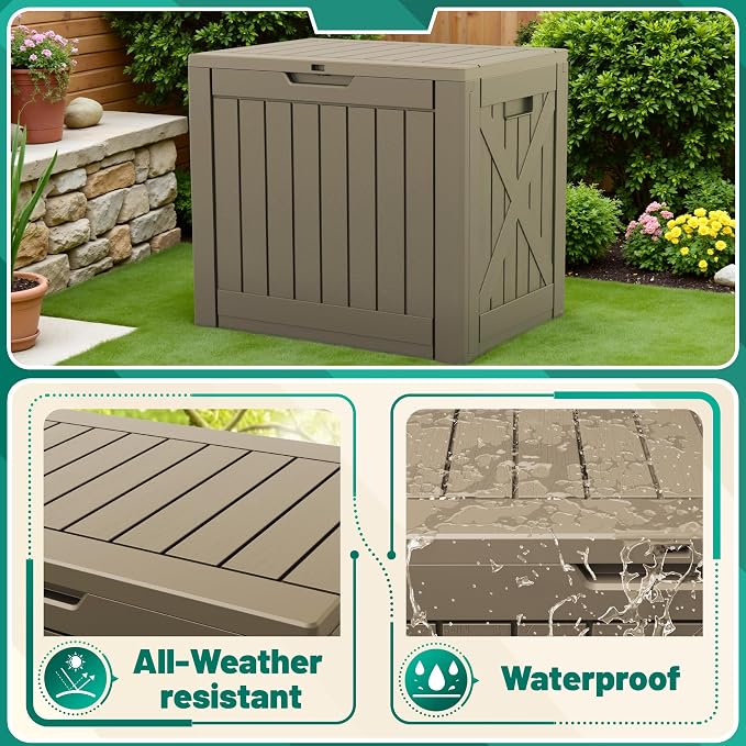 Deck Box 40 Gallon Lockable Polypropylene Outdoor Storage Bench, Brown
