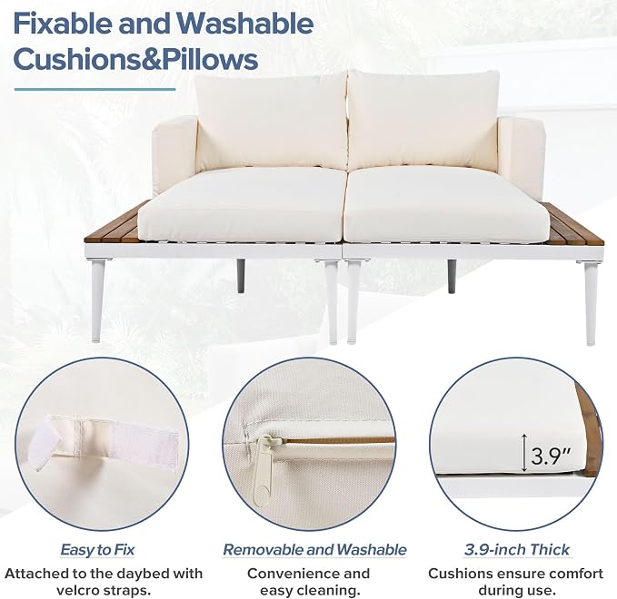 Polibi Patio Metal Daybed with Wood Topped Side Spaces - Image 7