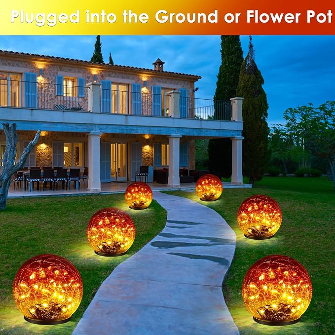 2 Pack Garden Solar Lights Outdoor Decorative, 60 LED Gradient red Cracked - Image 2