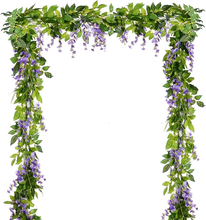 Artificial Flowers Silk Wisteria Garland Vines, 4 Pack Light Purple