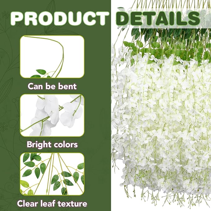 Artificial Flowers: 150 White Silk Wisteria Vines, 3.6 Ft Each