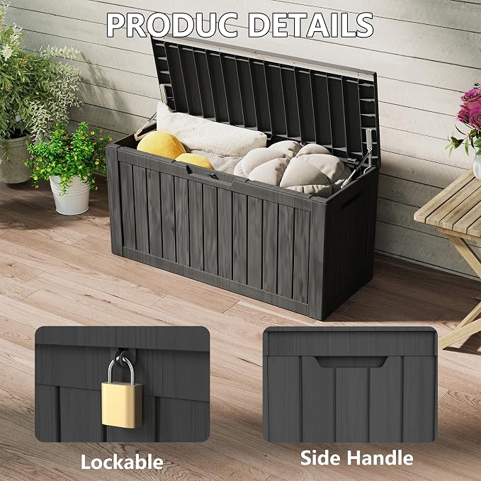 Deck Boxes 80 Gallon Black Resin Lockable Outdoor Storage
