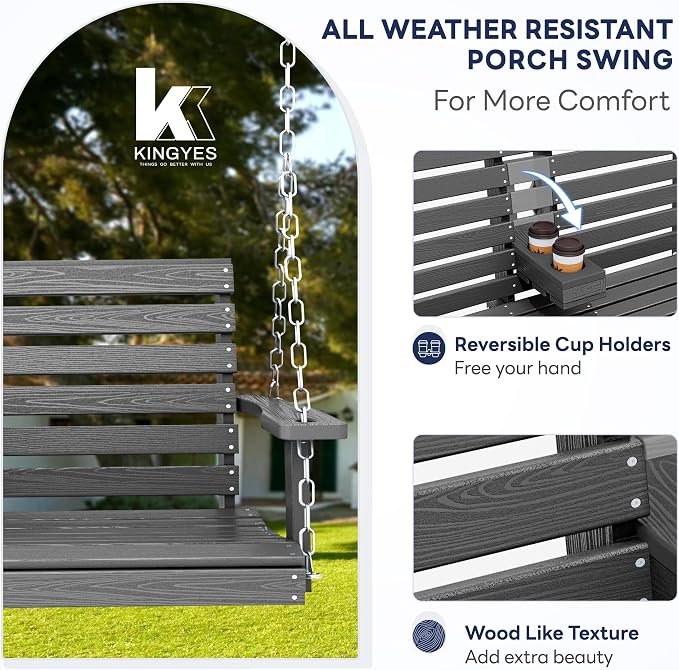 KINGYES Outdoor Hanging Patio Swing Chair Set of 2, 2 Seat Bench - Image 2
