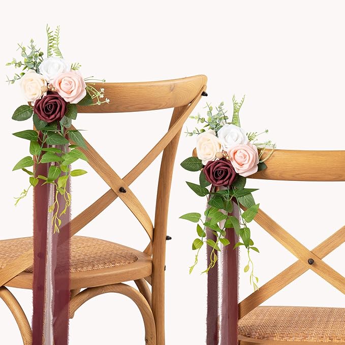 Artificial Flowers Burgundy Wedding Pew Flower Set of 10