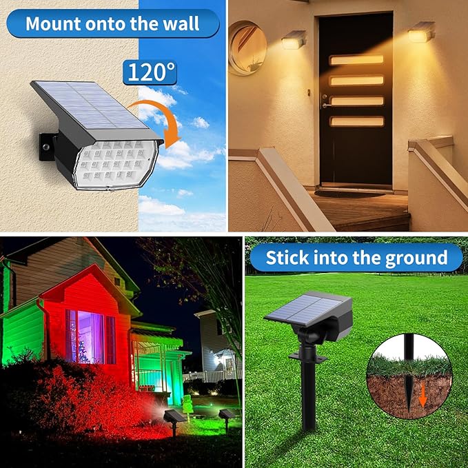 Solar Color Changing Spot Lights Outdoor Waterproof Colored RGB Solar Powered - Image 5