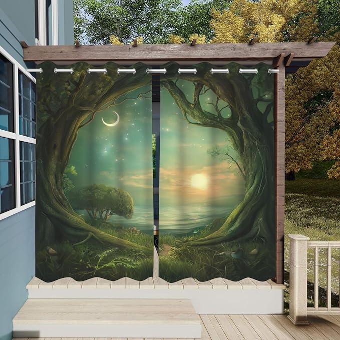 Outdoor Curtain Panels, Waterproof Green Set of 2, 42 x 84 Inch