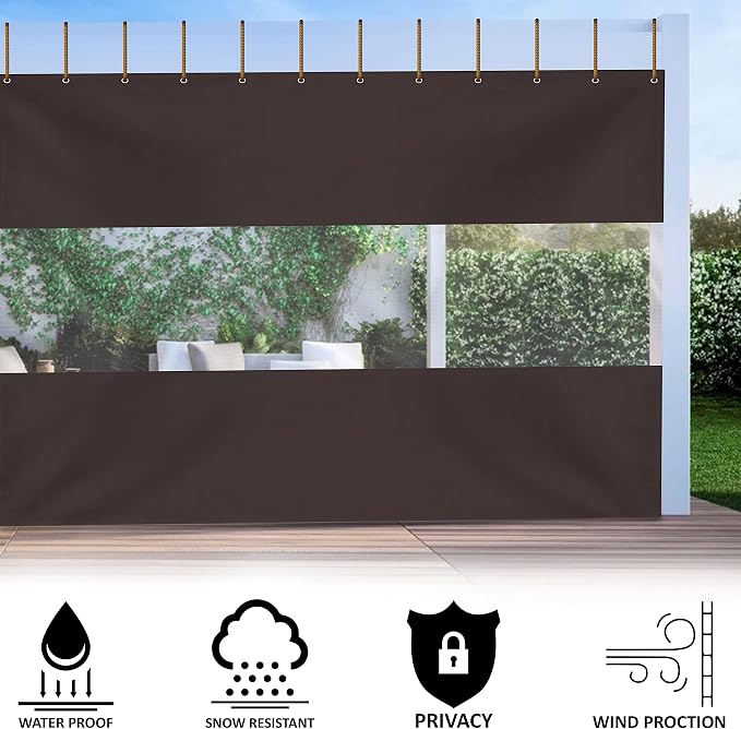 Outdoor Curtain 8 x 15 ft Coffee Clear Panel Vinyl Patio Screen