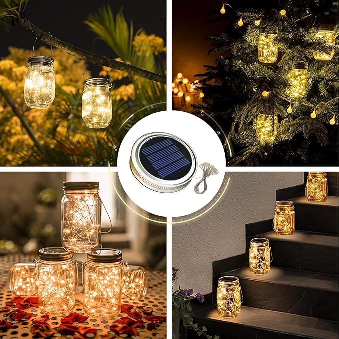 String Lights, 12-Pack Solar Mason Jar Lid Lights in Warm White