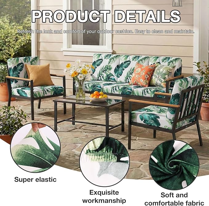 Cushion Covers for Patio Furniture, Monstera Print, 14-Piece Set