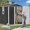 Storage Shed 6x4 ft Galvanized Steel, Lockable, Gray and White