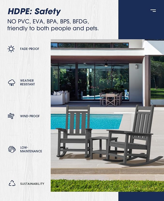 KINGYES Oversized Outdoor Rocking Chair Set of 4, All-Weather Patio Rocking - Image 7
