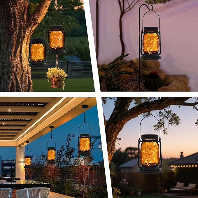 Lanterns, Solar Mason Jar Brown Glass, 30 Warm White Beads