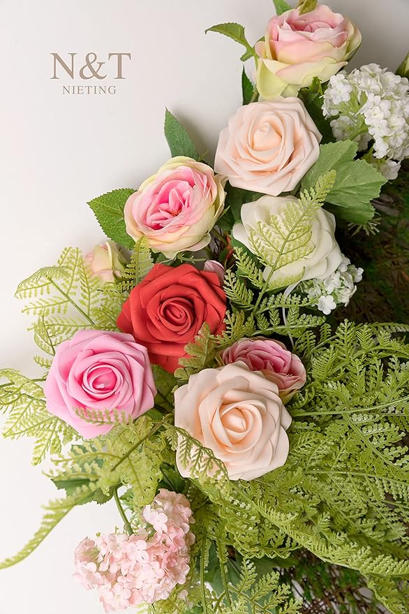 Artificial Flowers, 50 Foam Roses with Bendable Wire Stems
