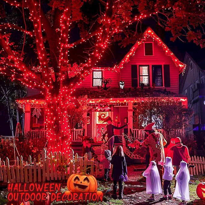 Red String Lights, 600 LEDs, 168 Ft, Indoor Outdoor Halloween Decor