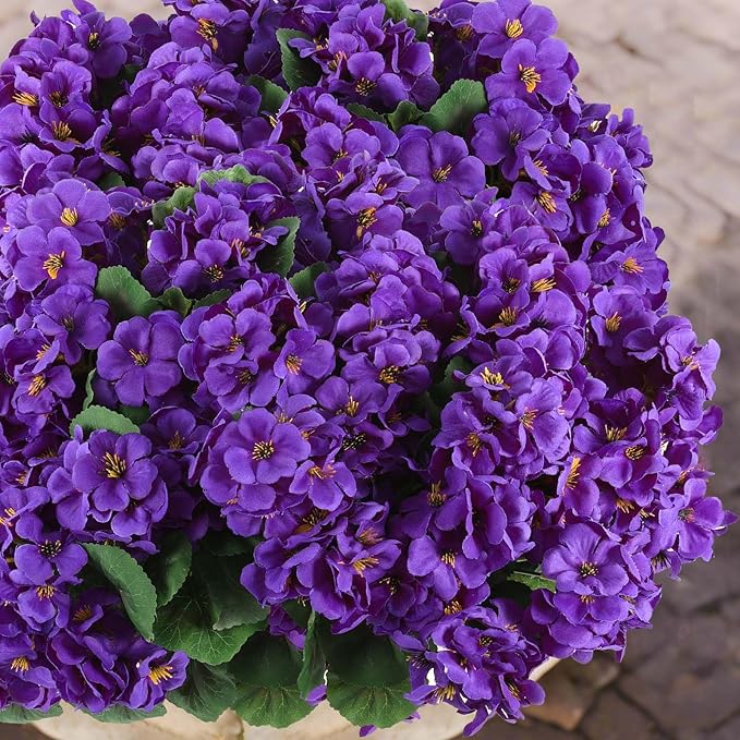 Artificial Flowers, Purple Silk Geranium, 6 Bundles, Indoor Outdoor