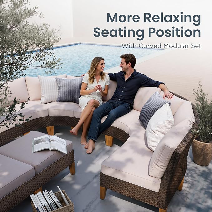 PHI VILLA 5-Piece Wicker Patio Furniture Set, Outdoor Sectional Sofa - Image 3