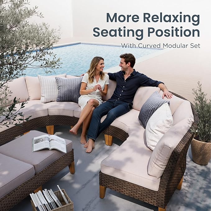 PHI VILLA 7-Piece Wicker Patio Furniture Set, Outdoor Half-Moon Curved - Image 3