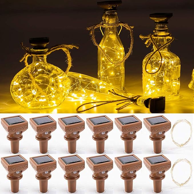 Solar String Lights for Wine Bottles, 12 Pack, Warm White