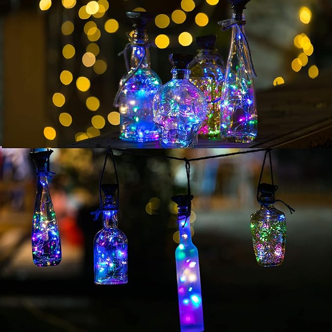 Solar Wine Bottle String Lights, 12 Pack Multicolor Cork Lights
