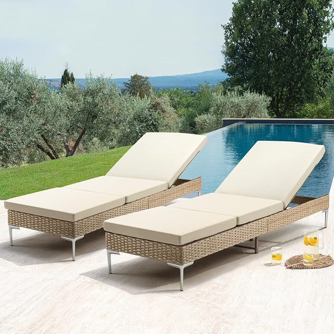 HOMREST Outdoor Chaise Lounge Chair Set of 6, Patio Wicker Lounge Chair - Image 7