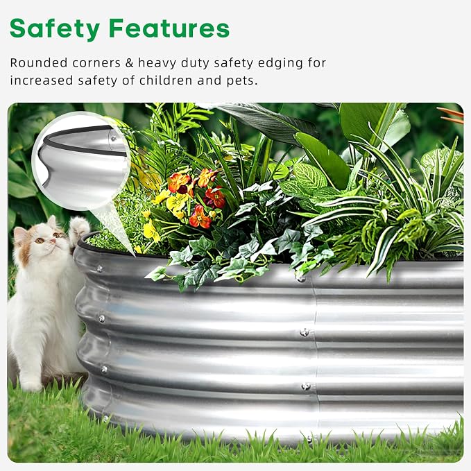 JERIA 2 Pcs 8×4×1ft Oval Raised Garden Bed, Galvanized Raised Garden Bed Kit - Image 5