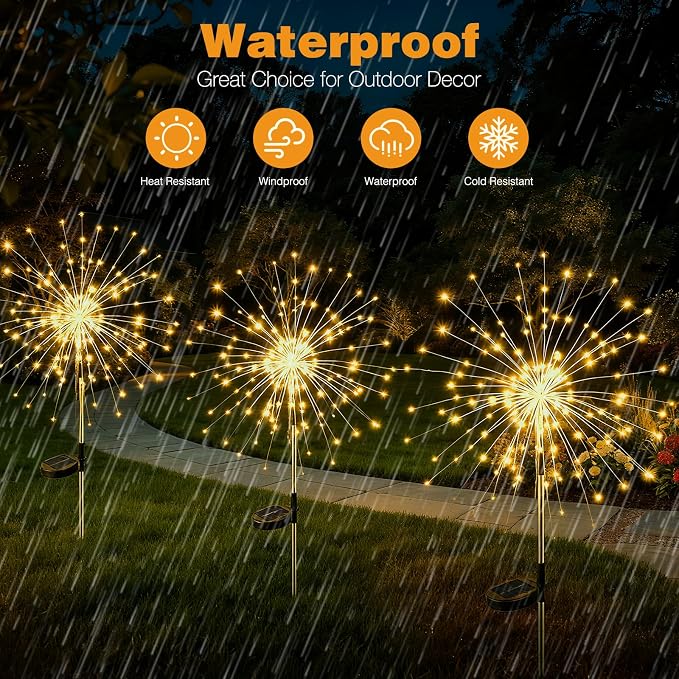 btfarm 6 Pack 120 LED Solar Garden Lights Outdoor, 8 Modes Firework Lights - Image 6