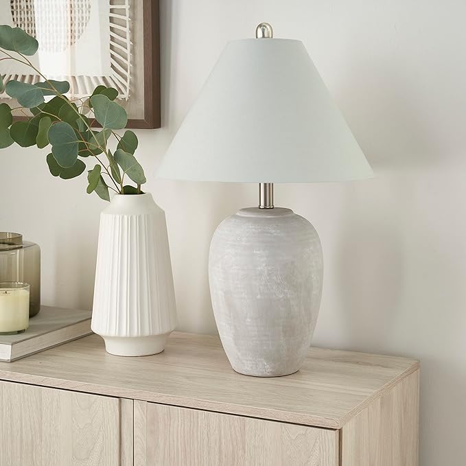 Table Lamp with Gray Distressed Ceramic Base, 23 Inch Height