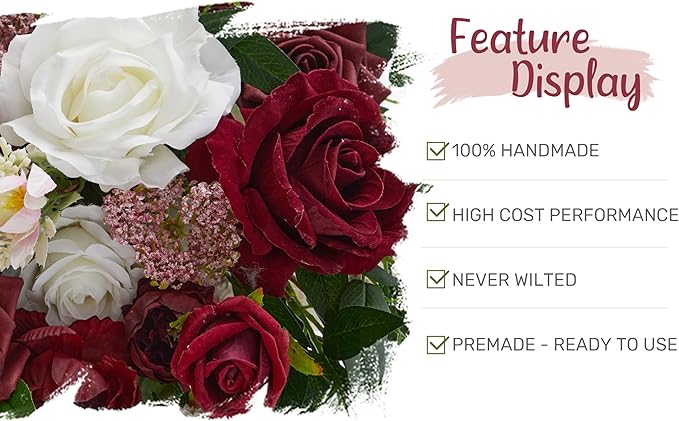 Artificial Flowers Marsala Silk Rose Wedding Arch Kit with Drapes