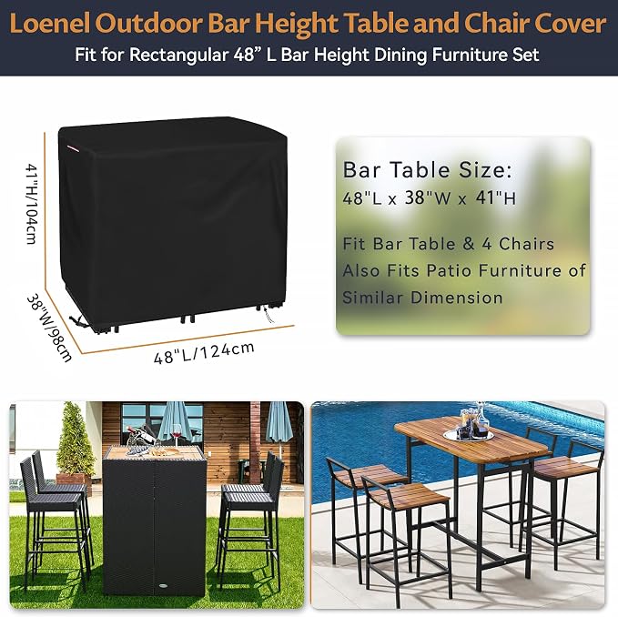 Furniture Set Cover, Bar Height Patio Table, Black Waterproof 600D Oxford