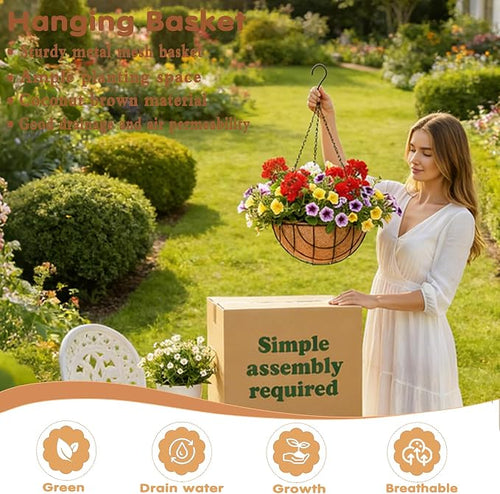 12 inch Metal Hanging Baskets for Plants Outdoor 4 Pack Round Metal Wire - Image 2
